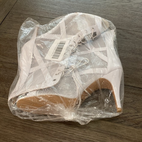 NWT BURJU Xiomara Open Toe Cross Design Fishnet Mesh Ankle Boots | White 12 - Picture 2 of 11